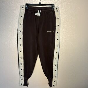 YoungLA Brown Joggers with White Snap-Side Stripes (Size XL)
